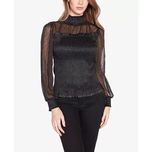 BELLDINI Black Label Women's Smocked Mock Neck Top Black M